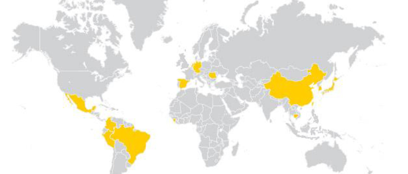 Map showing countries where UI students are doing Fulbrights